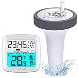 Uzoli Poolthermometer schwimmend funk mit Poolsensor Wassertemperatur Innentemperatur LCD-Display Komfortstufe Uhrzeit Wecker IPX7 Thermometer für Pool Schwimmbad Teich - EM3385