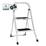 TRUTZHOLM Trittleiter 2 oder 3 Stufen klappbar TÜV/GS Zertifiziert 150 kg Klappleiter Anti-Rutsch Trittflächen & Sicherheitsverriegelung Klapptritt Haushaltstritt Stahl Leiter (Weiß, 2 Stufen)