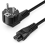 deleyCON 1m Netzkabel Stromkabel Schutzkontakt Stecker Typ F (CEE 7/4) 90° Gewinkelt auf IEC C5 Buchse 2,5 Ampere Kleeblattkupplung TV Monitor Bildschirm Laptop Notebook Netzteil - Schwarz