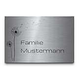 Edelstahl Namensschilder mit Gravur | Türschild Familie o. Briefkastenschild selbstklebend o. mit Bohrung | Schild personalisiert mit Wunschtext & Motiven | Haustürschild Hausschild wetterfest