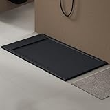 doporro Duschtasse Duschwanne 80x140x3cm aus Mineralguss in Anthrazit Rechteckig DIN-Anschlüsse für bodenebene Montage geeignet Geoma10