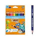 BIC Kids Buntstifte ECOlutions Evolution, Ergonomische Dreikant-Malstifte zum Malen in 12 Farben, im Karton Etui, ab 2 Jahre