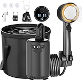 Camping Dusche Tragbare, [8000mAh] Akku Campingdusche mit Pumpe und Duscheimer, Outdoor Dusche Set mit Filter Duschkopf und 10-Gang-Schaltung, für Camping Reisen Garten Wandern Autowaschen Haustier