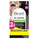 Biore Oil Control Tiefenreinigende Nasen-Clear-Up-Strips - Lieferumfang: 2 x 6 Nasenstreifen - Mitesserentferner - Mit Aktivkohle - Verfeinern das Hautbild sichtbar