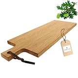 HOFMEISTER® Tapasbrett Eiche – Langes Servierbrett mit Lederband, robust und hochwertig, massives Holz, stilvoll und ideal zum Anrichten von Tapas, 56 cm