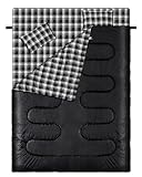 Schlafsack Winter Winterschlafsack Outdoor: Sportneer Schlafsäcke 2 Personen Doppelschlafsack 220x150cm, 2.75kg mit 2 Kissen, Vier Doppel Zippern, Erwachsene Deckenschlafsack für Familie, Schwarz