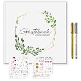 CAVOADO Gästebuch Hochzeit mit Gratis Sticker + Metallic Stifte 120 Seiten Hochzeitsgästebuch Eukalyptus Vintage Wedding Guestbook Hochzeitsdeko Brautpaar