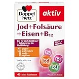 Doppelherz Jod + Folsäure + Eisen + B12 - Mit Folsäure als Beitrag für die normale Blutbildung – 45 vegane Mini-Tabletten