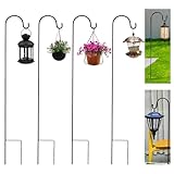 Editbar 4 Stück Garten Schäferhaken, Hirtenhaken Pflanzenhänger Metall Gartenstab mit Haken, 100cm Laternenhalter, Schäferhaken für Solarleuchten, Pflanzenkörbe, Laternen, Vogelhäuschen