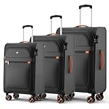 ABISTAB Trier 3-teiliges Weichschalen Kofferset, Handgepäck & große Trolleys mit 4 Rollen & Zahlenschloss – Leichte Stoffkoffer für Reisen schwarz