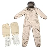 Masoog Professioneller Bienenanzug | Belüfteter Ganzkörper-Imkeranzug Mit Lederhandschuhen, Schutzanzug | Ganzkörper Imkerkleidung Imkerausrüstung - Kaffeefarbe
