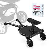 BugyKido Buggy Board, Kinderwagen Trittbrett, Universal für alle Kinderwagen, Trittbrett Kinderwagenzubehör für Kinder von 2-6 Jahren, max. Belastung von 25kg, schwarze Räder