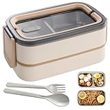 WIYETY Bento Lunchbox 2 Etagen mit Fächern: Lunchbox Erwachsene Premium Edelstahl, BPA-freie Brotdose mit Besteck ideal für unterwegs, Mikrowellengeeignet, Brotdose Meal Prep Bento Box für Erwachsene