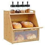 Dibaful Bambus Brotkasten mit Belüftung Groß Knäckebrotbox | Brotbox 2 Etagen und Sichtfenster Holz Brotbehälter | Bread Box Brotaufbewahrungsbehälter für Hörnchen Brötchen Brotaufbewahrung Küche