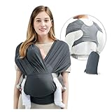 JM-Babytrage Neugeborene,Tragetuch Extra Weich,Bauchtrage Baby für Neugeborene ab Geburt,Ohne Binden & Knoten,Babytragetuch Kindertragetuch für Baby Neugeborene Innerhalb 16 KG (Grau)