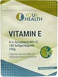 Vitamin E 400 I.E. - 360 mg D-Alpha-Tocopherol - Natürliche E-Vitamine als Nahrungsergänzungsmittel - Starkes Antioxidans - 180 Kapseln