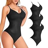 VhoMes Womens Shapewear V Hals Bodyshaper Heben Butts Schlankheitskur Taille Bodysuit Open Crotch Form Körper Linie 3 Pcs (Size : Black_Medium)