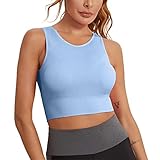 Tanzoutfits Damen Sport-BH für Damen, kabellos, integrierter BH, Racerback, bauchfreier Sport-Yoga, hoher BH, Lange Linie, Impact-Tops, Top-Yoga-BH Große Größen (Blue, XXL)