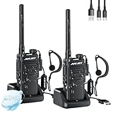 JUCJET EP31 PMR446 Walkie Talkies, IP54 Waterproof Rechargeable Walkie Talkies with NOAA Scanning & Receiving, 2-in-1 TPYE C Charging Cable, mit USB-Ladestation, Original Earpieces.(Schwarz, 2 Stück)