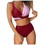 Generisch Damen Tankini Set mit Push-up Effekt Retro Rüschen Design als modischer Zweiteiler Badeanzug für Strandurlaub Schwimmbad (L)