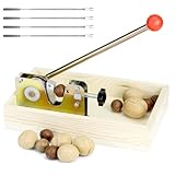 QWORK Nussknacker mit Holzsockel – mit 4 Edelstahl-Plektren, verbessertes Hebel-Design, verstellbare Rille, robuster Walnussknacker, manuelle Nusszange