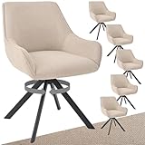 Goeurvant Esszimmerstühle Drehbar 6er Set mit Armlehne – 360°Drehbar Polsterstuhl Leinen Modern Drehstuhl Küchenstuhl mit Metallgestell und Rückenlehne für Esszimmer, Wohnzimmer, Büro, Beige