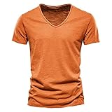 Einfarbig T-Shirt Herren V-Ausschnitt 100% Baumwolle Kurzarm Shirt 10 Farben Regular fit Tshirt Herren Sportshirts 2025 Sommer Basic T-Shirt Größe S-5XL