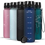 720°DGREE Trinkflasche 1l “uberBottle“ softTouch +Sieb mit Motivationsskala - BPA-Frei - Wasserflasche für Uni, Sport, Fitness, Fahrrad, Outdoor - Sportflasche aus Tritan - Leicht, Bruchsicher