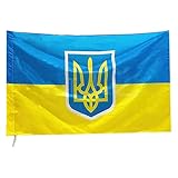 XiXiRan Ukrainische Flagge Groß, Flagge Ukraine Wetterfest, Ukraine Flagge mit Wappen, Ukrainische Nationales Emblem, Ukrainisches Flaggenbanner, Lebendige Farbe, Stand with Ukraine (150 * 90 cm)