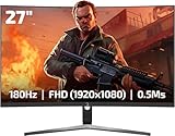 GAMEPOWER Vivid T50 Curved Gaming Monitor, 27 Zoll 180Hz, PC Bildschirm Full HD 1080P VA Gebogen 0.5ms HDR Display, Rahmenloses Computerbildschirm mit FreeSync und G-Sync 125% sRGB, mit Lautsprecher