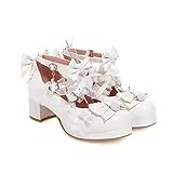 NVNVNMM Damenschuhe Cross Strap Women High Heels Pumps Party Wedding Cosplay Ruffles Bow Princess(Color:White,Size:5)