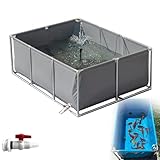 DECAKE Aquarium-Poolteich im Freien, temporärer Auffangbehälter für Salzwasserfische, Fischzuchtbecken, Fischteich aus Segeltuch mit Ablassventil, Planschbecken für Teichfische, oberirdis
