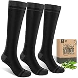 SONORAN 3 Paar Bambus Kompressionsstrümpfe Damen und Herren, Stützstrümpfe Kompressionssocken Compression Socks Kompression für Wandern, Reisen L/XL（Schwarz）