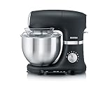 SEVERIN Küchenmaschine mit Waage, große Knetmaschine für bis zu 3 kg Kuchenteig, robuste Teigmaschine mit Knethaken, Flachrührer und Schneebesen, 1.000 W, schwarz, matt,Edelstahl, KM 3898