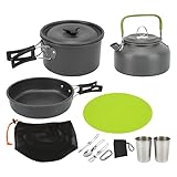 MOUMOUTEN Camping-Kochgeschirr-Set – Outdoor-Kochgeschirr-Set, Camping-Pfannen, Töpfe-Set, Outdoor-Pfannen, Töpfe, Set, Zusammenklappbares Rucksack-Kochgeschirr(Schwarz)