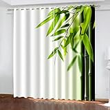 BCughia Gardinen mit Ösen 2er Set Wohnzimmer, Vorhänge Grün Zweig und Blattmuster H 274 x B 132 cm Blickdicht Verdunklungsvorhänge