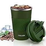 Aolieh Thermobecher, Kaffeebecher mit Auslaufsicherem Deckel, Thermobecher- Isolierbecher, Edelstahl Travel Mug, Kaffeebecher to go für heißes und kaltes Wasser Kaffee Tee (380ML,Grün)