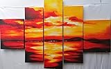 Marblechic - Bild Sonnenuntergang bestehend aus 5 Paneelen 177 x 110 cm Modern Orange Gemälde Leinwand