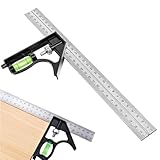 Kombinationswinkel 30cm,Kombiwinkel,Anschlagwinkel mit Wasserwaage und Anreissnadel,Winkelschmiege,Streichmaß,Universalwinkel Messwerkzeug,90/45 Grad Winkel,zum Präzisen Messen & Markieren