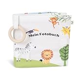 Fotoalbum Baby Kinder Fotobuch aus Bio-Baumwolle I mit Beißring und Anhänger als Erinnerungsbuch I Baby ab 0 Monaten I Geschenke zur Geburt und zur Eingewöhnung für Jungen & Mädchen