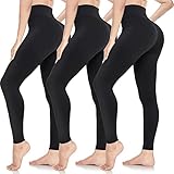 ACTINPUT Leggings Damen High Waist Leggins Blickdicht Schwarze Sportleggings Lang Elastische Yogahose Laufhose Für Sport Gym Yoga (3er Pack - Schwarz, L-XL)