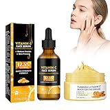 Vitamin C Serum Gesicht+Augencreme gegen Falten und Augenringe, Augencreme für Schwellungen und Tränensäcke, Vitamin C Serum mit Hyaluronsäure, Anti Aging Serum für alle Hauttypen Geeignet