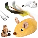TaimeiMao Katzenspielzeug Elektrisch Spielmaus,Magic Maus Katze,Katzenspielzeug mit Federschwanz USB Wiederaufladbares,Spielmäuse Interaktive Spielzeug für Katze (Gelb)
