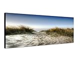 Paul Sinus Art Dünen Meer Strand 150x50cm Panorama auf Leinwand fertig zum aufhängen - Unsere Wandbilder Leinwand bestechen durch ihre ungewöhnlichen Formate. Leuchtende Farben und scharfe Details.