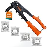 Meiwaltee Blindnietzange Set 4 - in -1, Nietzange Set Mit 200 Nieten in 4 Größen 2,4 MM -3,2 MM - 4,0 MM - 4,8 MM, Langlebig und geeignet für Metallarbeiten, Automotive und Andere Gängige DIY-Projekte