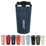 SUNTQ Kaffeebecher to go aus Edelstahl - Thermobecher Doppelwand Isoliert - Kaffeetasse mit Auslaufsicherem Deckel Wiederverwendbar (Schwarzblau, 510ml)