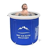 B&Y 80cm Ø Large Faltbare Eisbad Aufblasbare Badewanne Erwachsene für Athleten und Sportler, 377L Freistehende Ice Tub Mobile Eisbaden Tonne Eisfass für Outdoor (Dunkelblau)