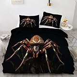 Bettwäsche 200x200 Spinne Bettwäsche-Sets Schwarz Bettbezug Weiche Atmungsaktiv Mikrofaser mit Reißverschluss und 2 Kissenbezüge 80x80 für Erwachsene Geeignet