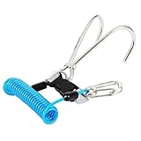 Riffhaken Tauchen mit Federseil – Tbest Doppelhaken aus hochwertigem 316 Edelstahl, Anti-Lost Lanyard (1,5 m), Ideal für Tauchen, Unterwasserfotografie und sicheres Ausrüsten (Blau)