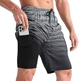 ELETOP Mens Swim Trunks mit Compression Liner 9' Inseam Quick Dry Swim Shorts mit Reißverschlusstaschen Board Shorts Badeanzüge